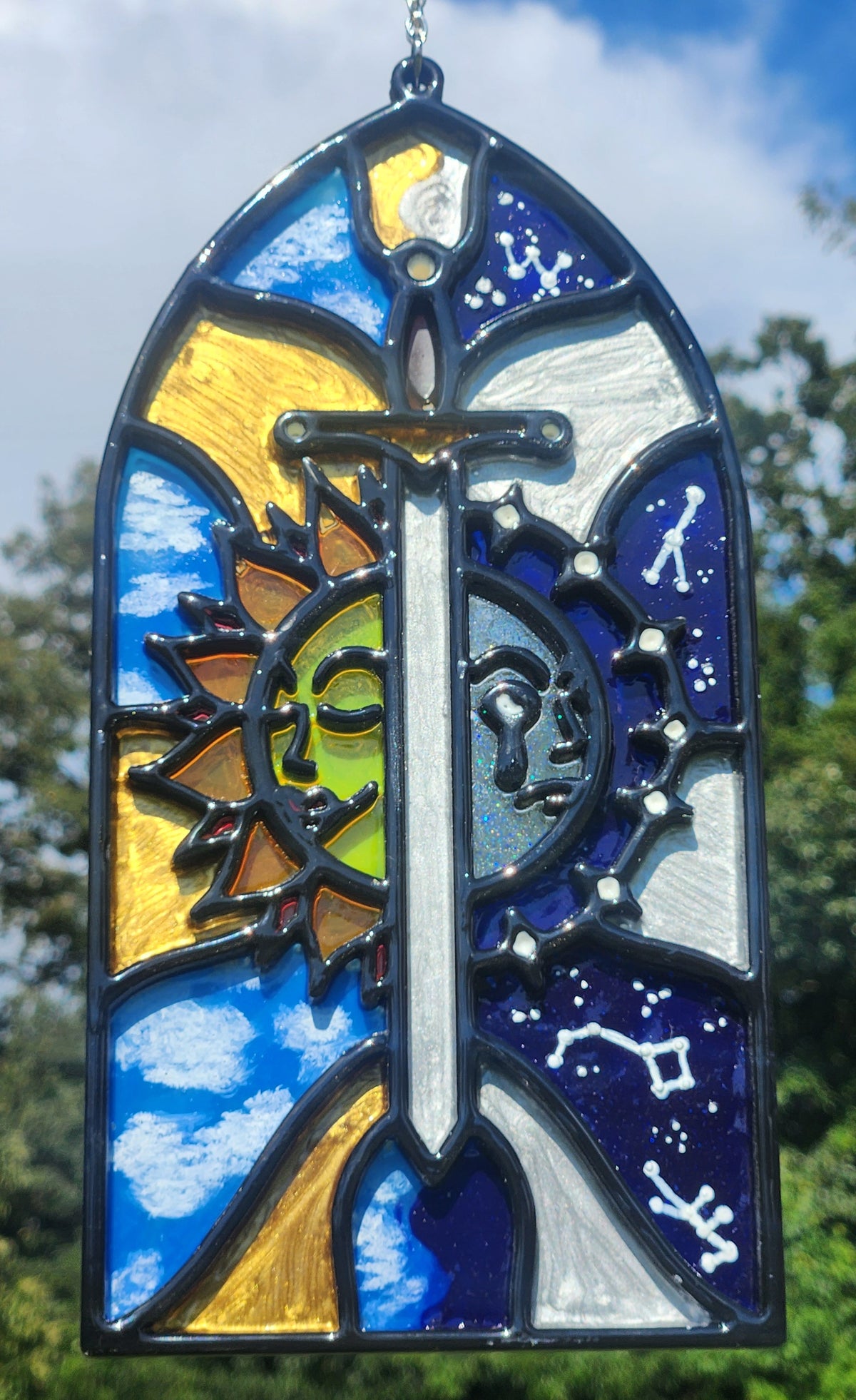 Sun and Moon: 5 1/4" x 10 3/4" Hand-Painted Acrylic Suncatcher