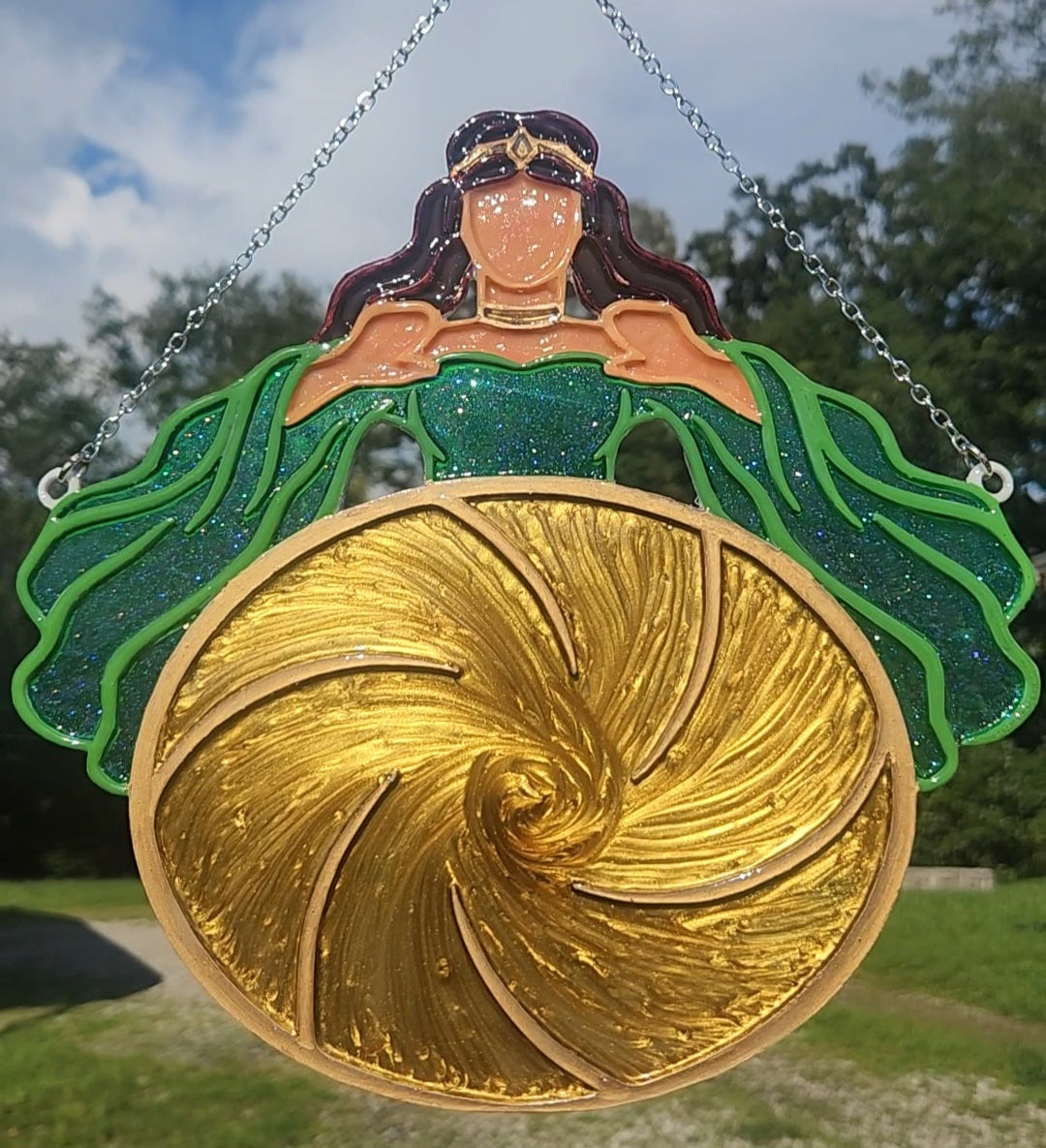 The Sorceress: 11" x 10 3/4" Hand-Painted Acrylic Suncatcher