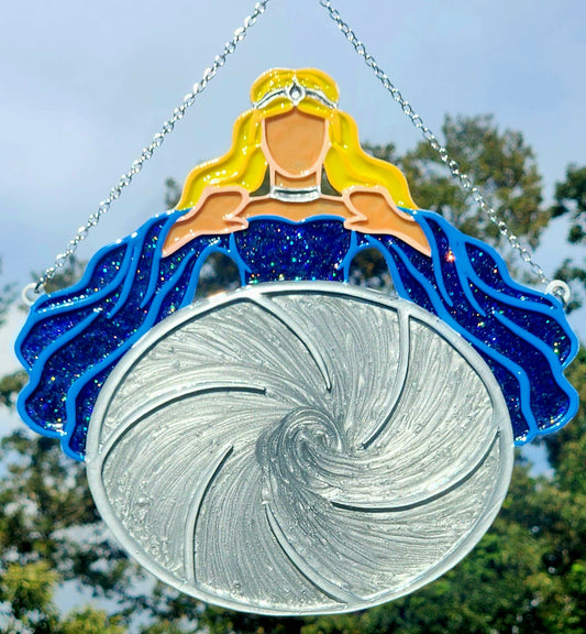 The Sorceress: 11" x 10 3/4" Hand-Painted Vitrail Acrylic Suncatcher