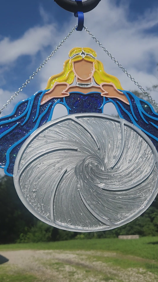 The Sorceress: 11" x 10 3/4" Hand-Painted Vitrail Acrylic Suncatcher