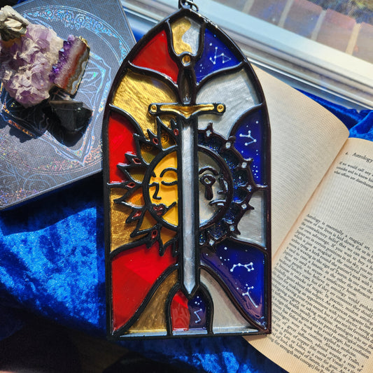 Sun and Moon: 5 1/4" x 10 3/4" Hand-Painted Acrylic Suncatcher