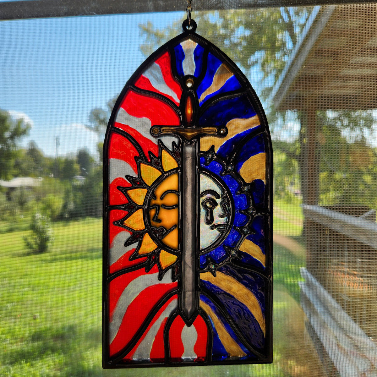 Sun and Moon: 5 1/4" x 10 3/4" Hand-Painted Acrylic Suncatcher