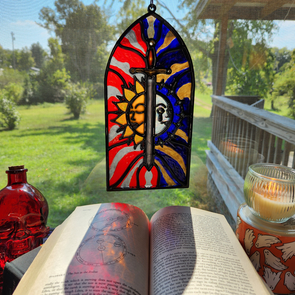 Sun and Moon: 5 1/4" x 10 3/4" Hand-Painted Acrylic Suncatcher