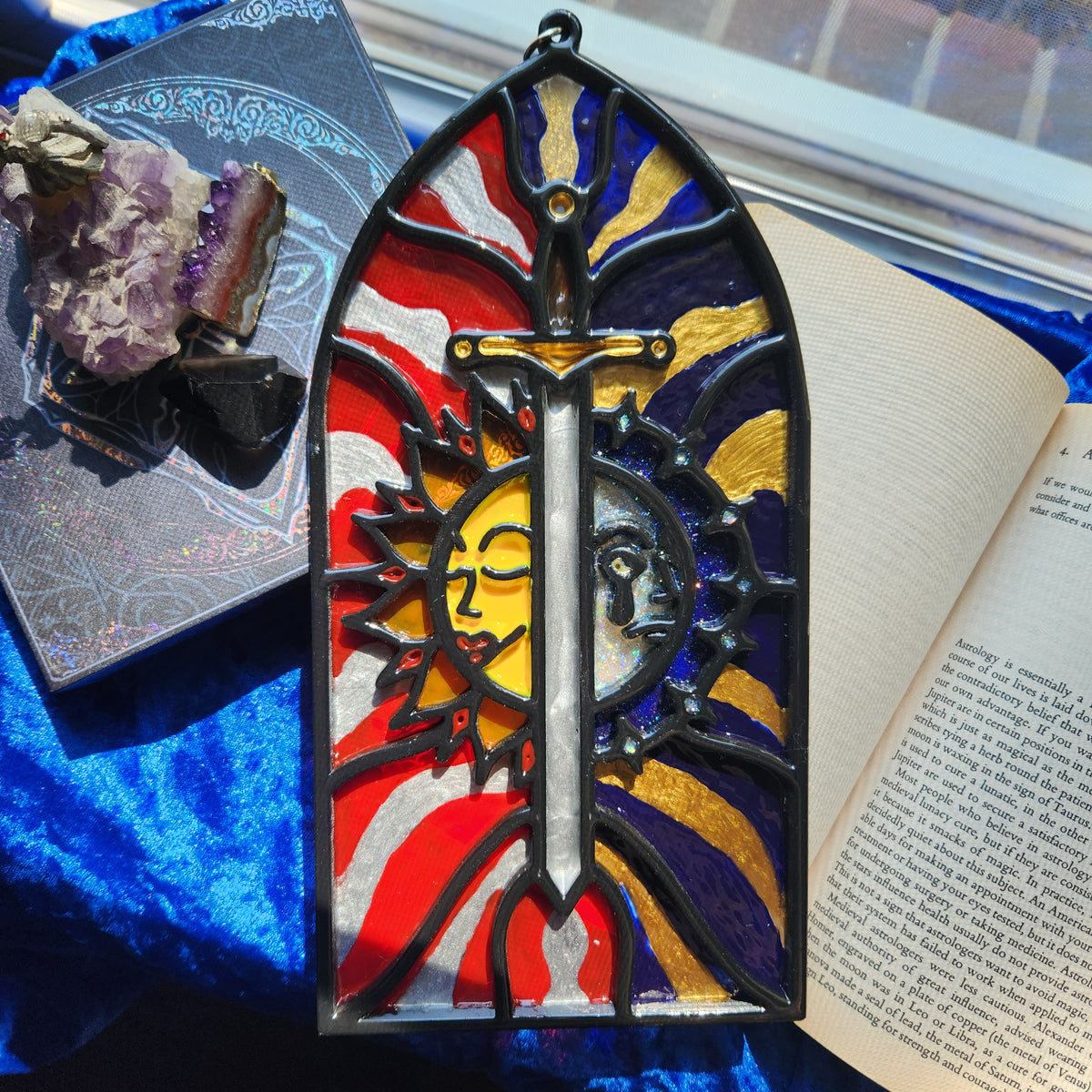 Sun and Moon: 5 1/4" x 10 3/4" Hand-Painted Acrylic Suncatcher