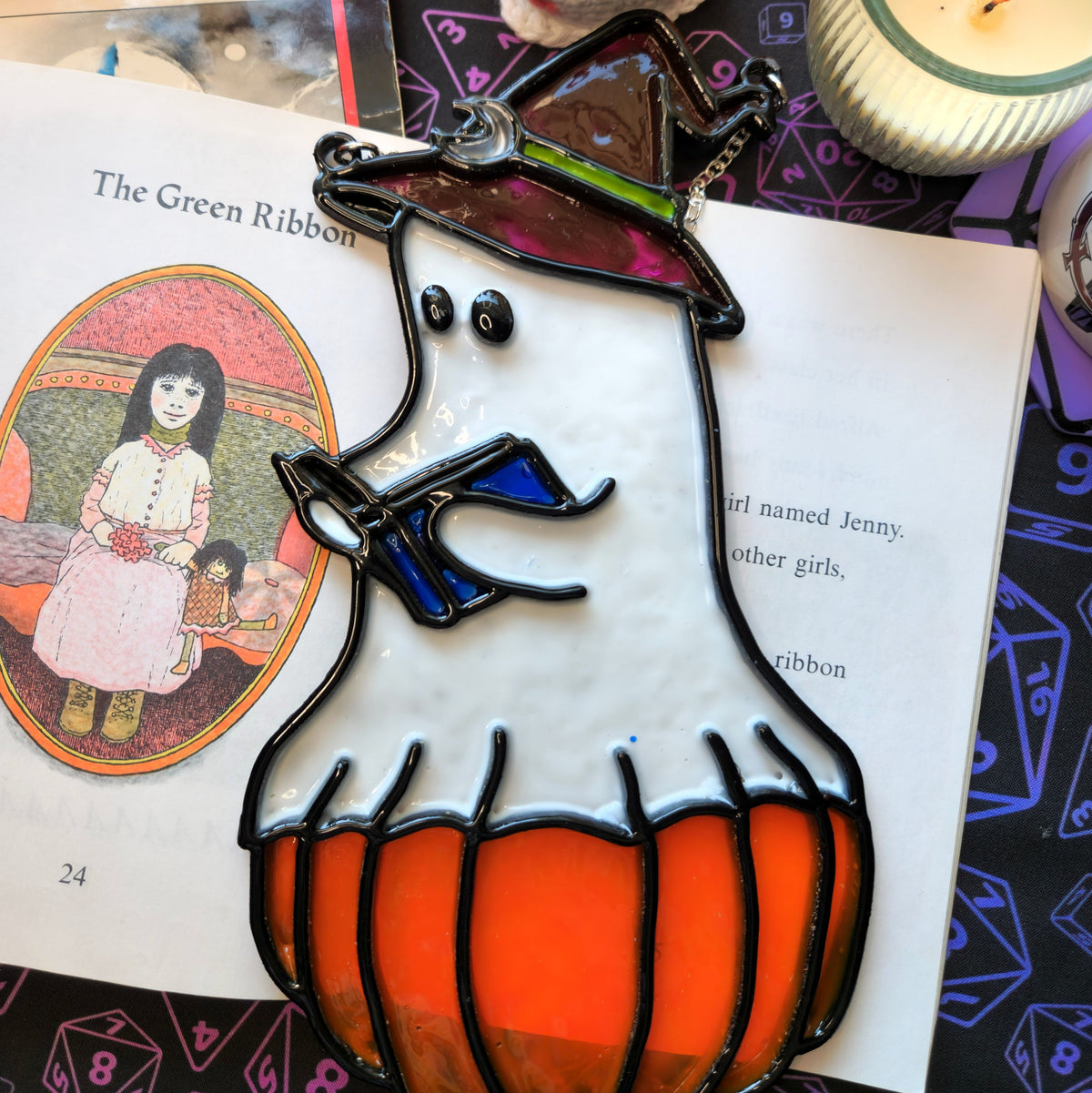 Reading Ghost: 6" X 11" Hand-Painted Acrylic Suncatcher