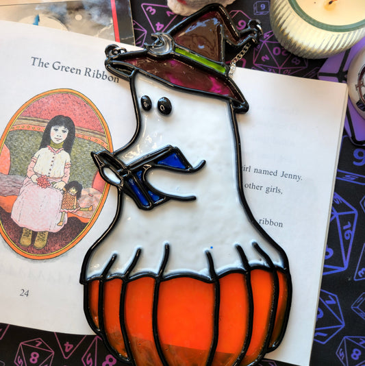 Reading Ghost: 6" X 11" Hand-Painted Acrylic Suncatcher